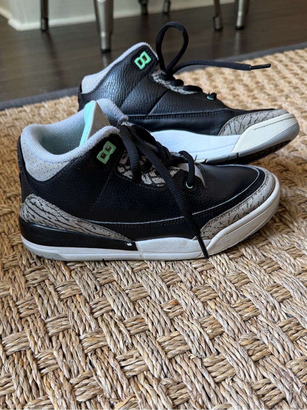 Jordan Kids Black and Grey Sneakers with Mint Accents